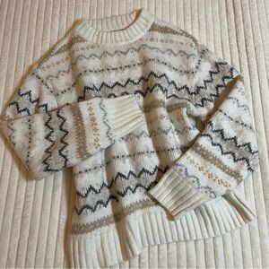 American Eagle Outfitters |  Patterned Sweater - Cream & Gray